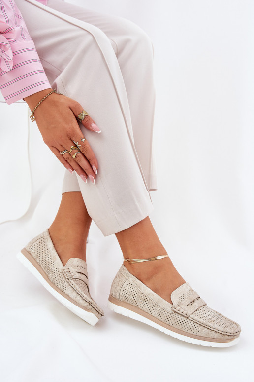 Moteriški mokasinai iš eko odos aukso spalvos