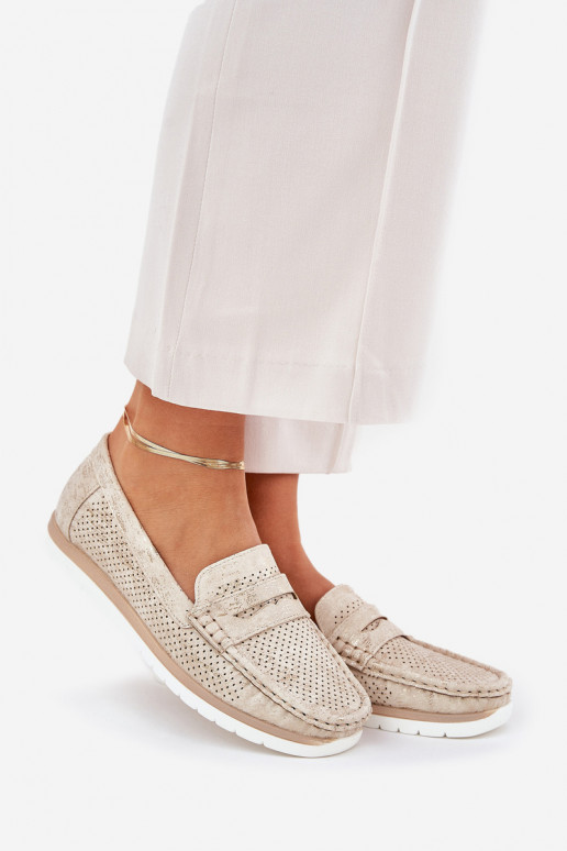 Moteriški mokasinai iš eko odos aukso spalvos