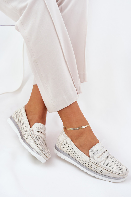 Moteriški mokasinai iš eko odos sidabro spalvos