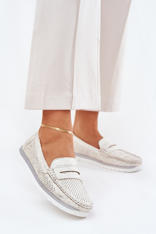 Moteriški mokasinai iš eko odos sidabro spalvos