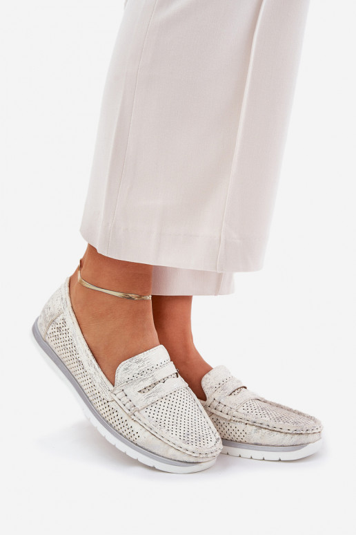 Moteriški mokasinai iš eko odos sidabro spalvos