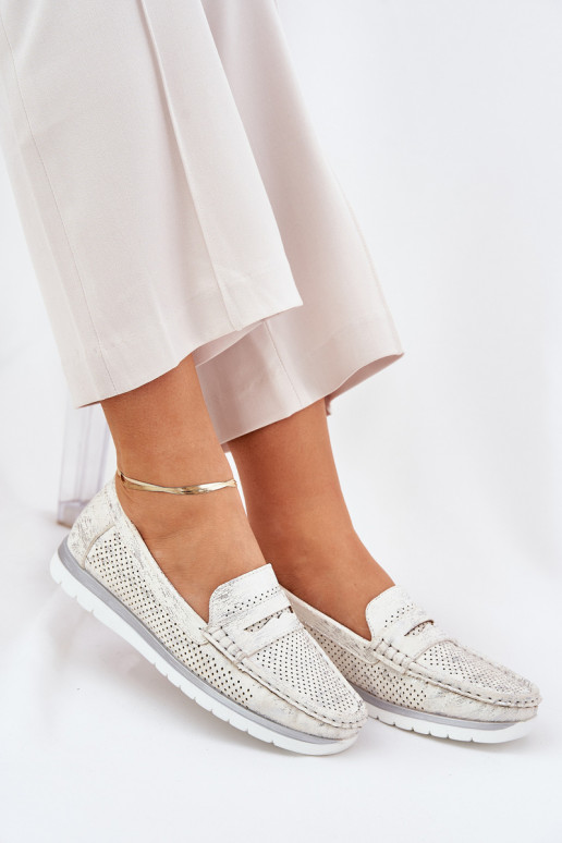 Moteriški mokasinai iš eko odos sidabro spalvos