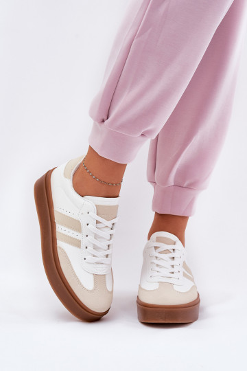 Sneakers modelio batai Moteriškas su platforma iš eko odos smėlio spalvos-baltos spalvos Ediriella