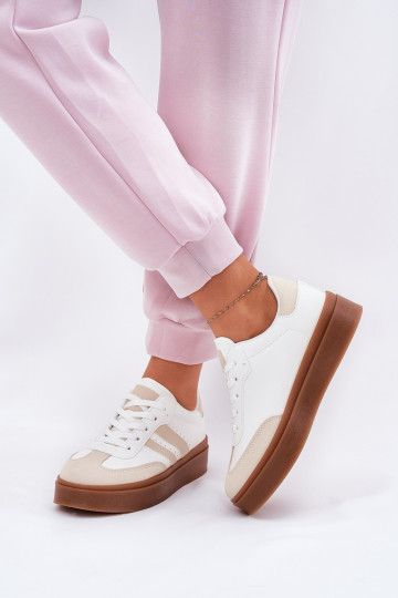 Sneakers modelio batai Moteriškas su platforma iš eko odos smėlio spalvos-baltos spalvos Ediriella 2