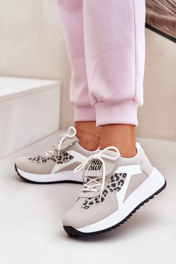 sportiniai bateliai Sneakers modelio batai Moteriškas su platforma su leopardo kailio raštais Baltos-smėlio spalvos Pumbes
