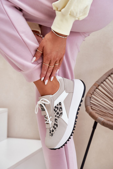 sportiniai bateliai Sneakers modelio batai Moteriškas su platforma su leopardo kailio raštais Baltos-smėlio spalvos Pumbes 2