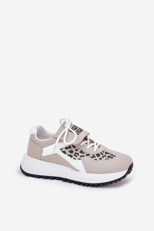sportiniai bateliai Sneakers modelio batai Moteriškas su platforma su leopardo kailio raštais Baltos-smėlio spalvos Pumbes sportiniai bateliai Sneakers modelio batai Moteriškas su platforma su leopardo kailio raštais Baltos-smėlio spalvos Pumbes