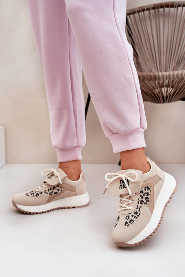 sportiniai bateliai Sneakers modelio batai Moteriškas su platforma su leopardo kailio raštais smėlio spalvos Pumbes