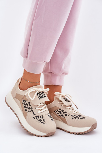 sportiniai bateliai Sneakers modelio batai Moteriškas su platforma su leopardo kailio raštais smėlio spalvos Pumbes 2