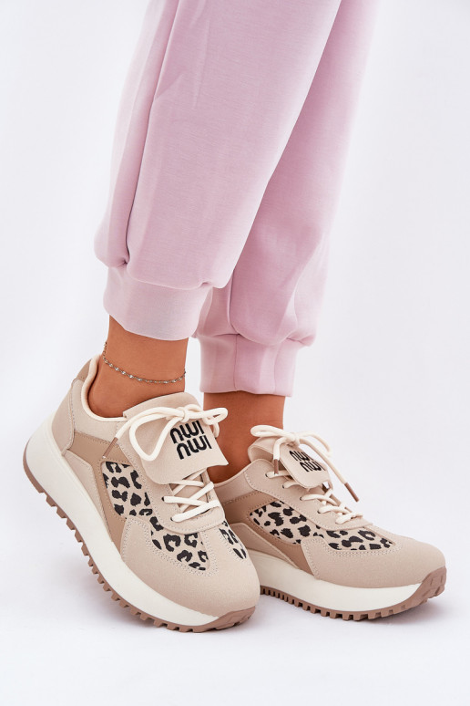 sportiniai bateliai Sneakers modelio batai Moteriškas su platforma su leopardo kailio raštais smėlio spalvos Pumbes sportiniai bateliai Sneakers modelio batai Moteriškas su platforma su leopardo kailio raštais smėlio spalvos Pumbes