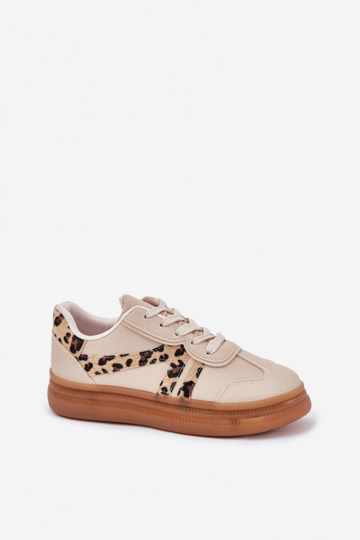 Moteriškas Sneakers modelio batai su platforma su leopardo kailio raštais smėlio spalvos Totter Moteriškas Sneakers modelio batai su platforma su leopardo kailio raštais smėlio spalvos Totter
