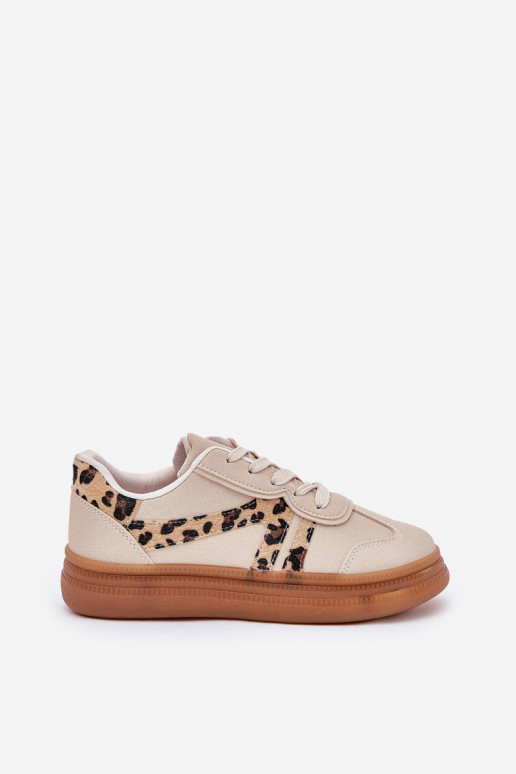 Moteriškas Sneakers modelio batai su platforma su leopardo kailio raštais smėlio spalvos Totter Moteriškas Sneakers modelio batai su platforma su leopardo kailio raštais smėlio spalvos Totter