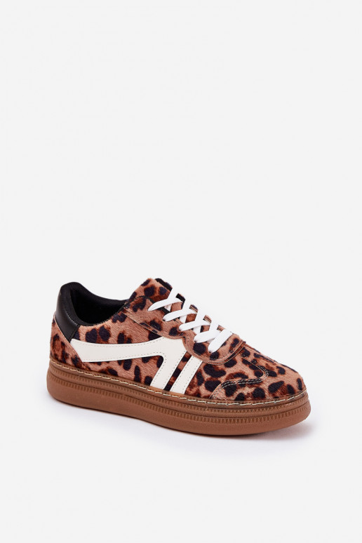 Moteriškas Sneakers modelio batai su platforma su leopardo kailio raštais rudos spalvos Totter Moteriškas Sneakers modelio batai su platforma su leopardo kailio raštais rudos spalvos Totter