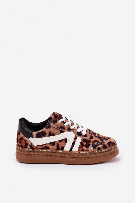 Moteriškas Sneakers modelio batai su platforma su leopardo kailio raštais rudos spalvos Totter Moteriškas Sneakers modelio batai su platforma su leopardo kailio raštais rudos spalvos Totter