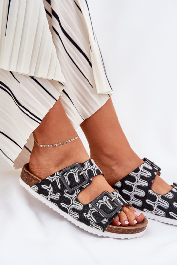 Moteriškos šlepetės su sagtimis Ir blizgučiai S.Barski RB51-006 juodos spalvos