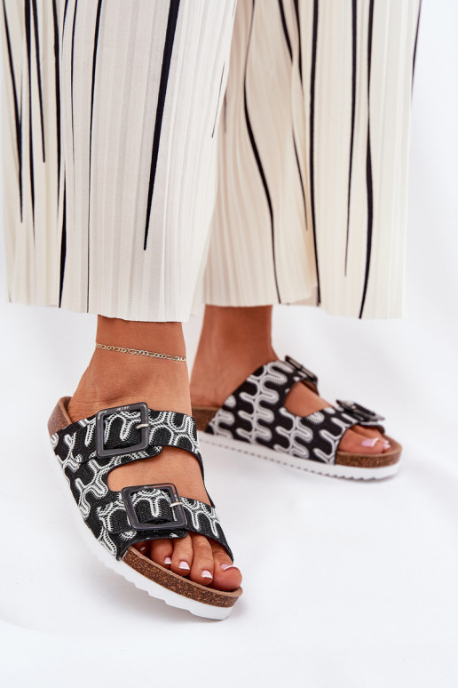 Moteriškos šlepetės su sagtimis Ir blizgučiai S.Barski RB51-006 juodos spalvos