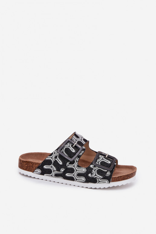 Moteriškos šlepetės su sagtimis Ir blizgučiai S.Barski RB51-006 juodos spalvos