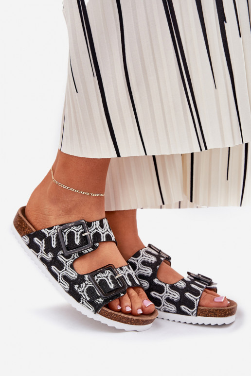 Moteriškos šlepetės su sagtimis Ir blizgučiai S.Barski RB51-006 juodos spalvos