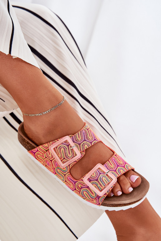 Moteriškos šlepetės su sagtimis Ir blizgučiai S.Barski RB51-006 oranžinės spalvos