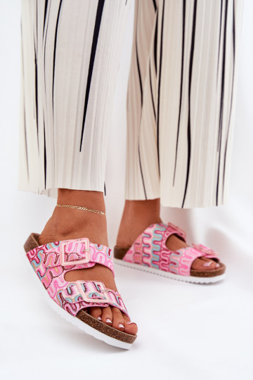 Moteriškos šlepetės su sagtimis Ir blizgučiai S.Barski RB51-006 rožinės spalvos