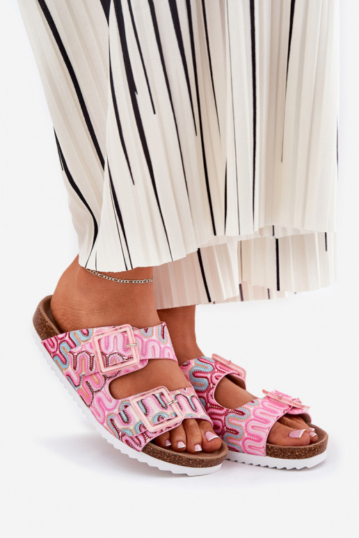 Moteriškos šlepetės su sagtimis Ir blizgučiai S.Barski RB51-006 rožinės spalvos