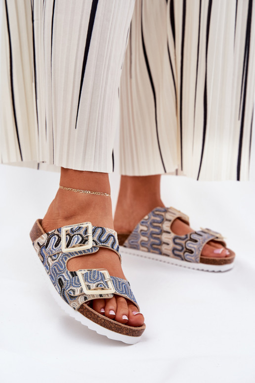 Moteriškos šlepetės su sagtimis Ir blizgučiai S.Barski RB51-006 smėlio spalvos