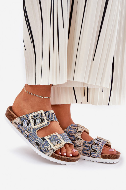 Moteriškos šlepetės su sagtimis Ir blizgučiai S.Barski RB51-006 smėlio spalvos