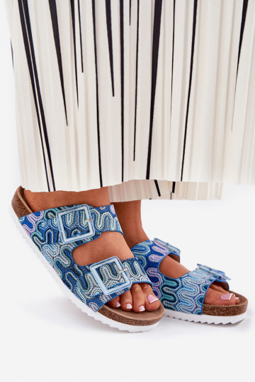 Moteriškos šlepetės su sagtimis Ir blizgučiai S.Barski RB51-006 mėlynos spalvos