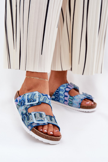 Moteriškos šlepetės su sagtimis Ir blizgučiai S.Barski RB51-006 mėlynos spalvos 2