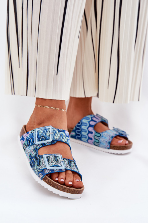 Moteriškos šlepetės su sagtimis Ir blizgučiai S.Barski RB51-006 mėlynos spalvos