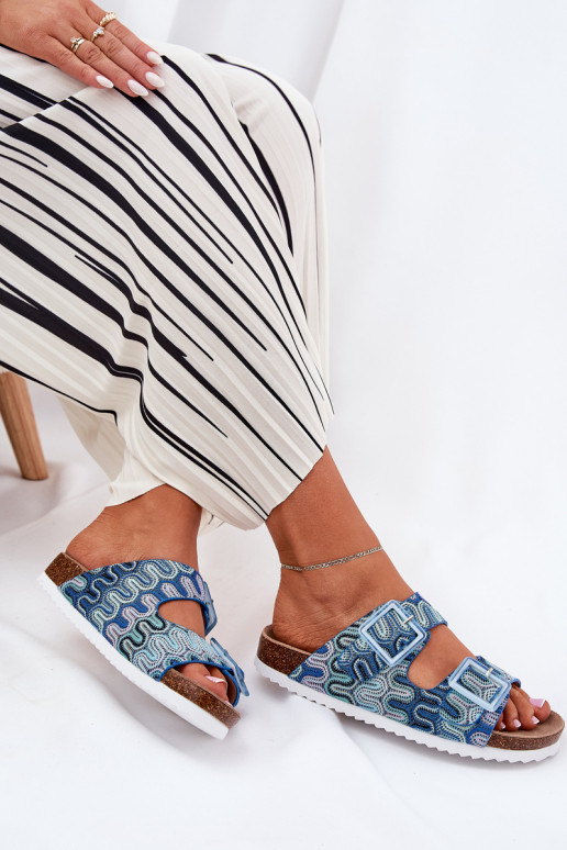 Moteriškos šlepetės su sagtimis Ir blizgučiai S.Barski RB51-006 mėlynos spalvos