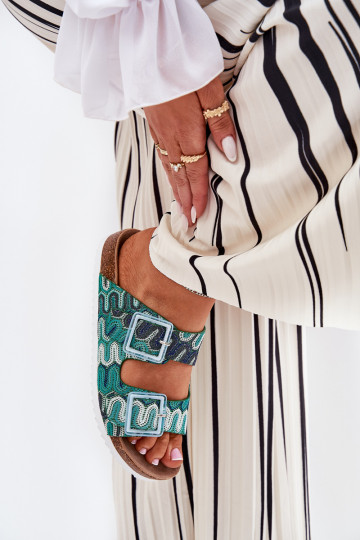 Moteriškos šlepetės su sagtimis Ir blizgučiai S.Barski RB51-006 žalios spalvos