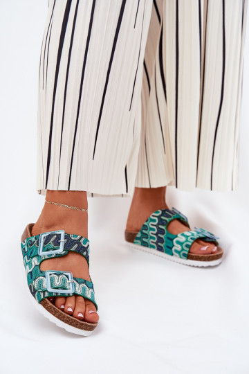 Moteriškos šlepetės su sagtimis Ir blizgučiai S.Barski RB51-006 žalios spalvos 2