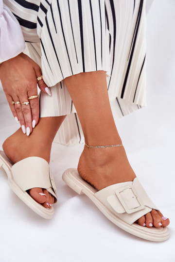 Odinės šlepetės Moteriškas su sagtimis D&A SJ2302-01 smėlio spalvos