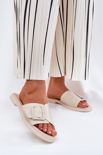 Odinės šlepetės Moteriškas su sagtimis D&A SJ2302-01 smėlio spalvos 2