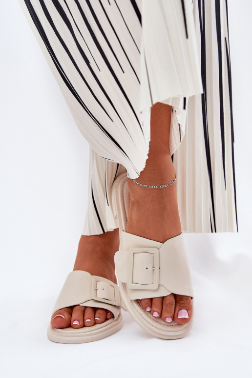 Odinės šlepetės Moteriškas su sagtimis D&A SJ2302-01 smėlio spalvos