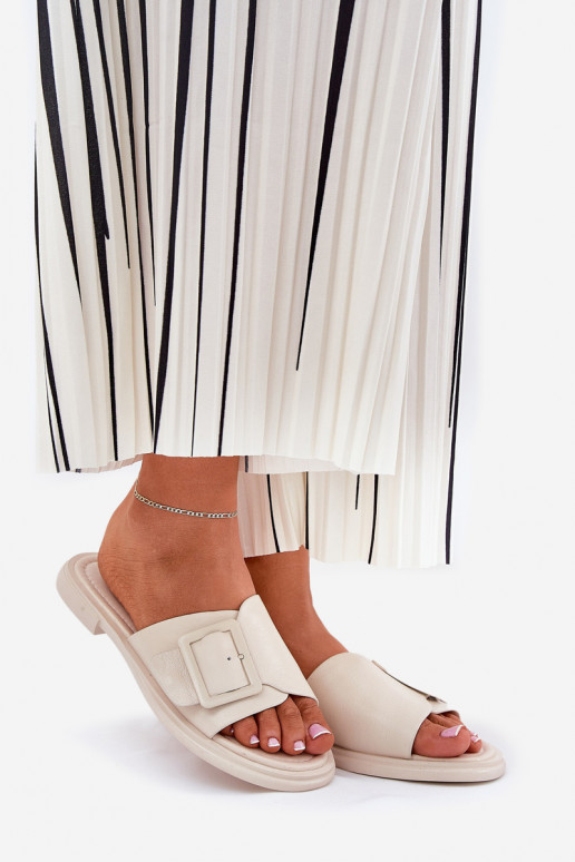 Odinės šlepetės Moteriškas su sagtimis D&A SJ2302-01 smėlio spalvos