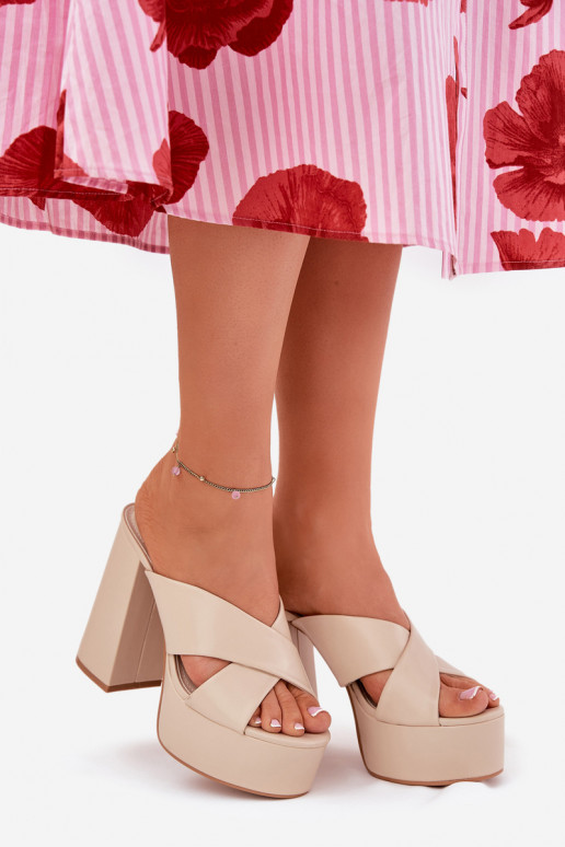 Moteriškos šlepetės su platforma I Įrašas smėlio spalvos Lenobos