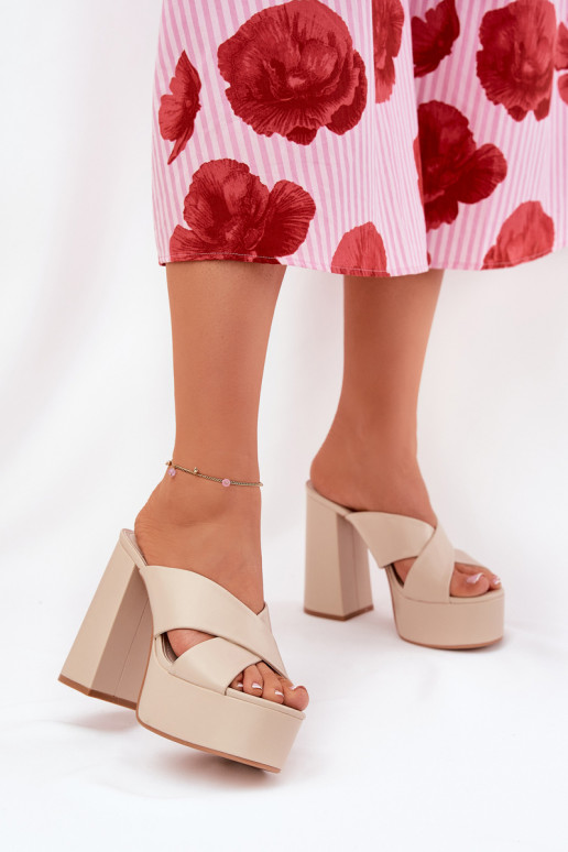 Moteriškos šlepetės su platforma I Įrašas smėlio spalvos Lenobos