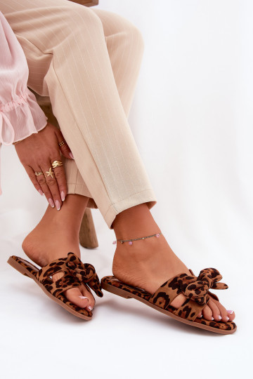 lygiapadžiai Moteriškos šlepetės su kaspinais su leopardo kailio raštais rudos spalvos Tobin