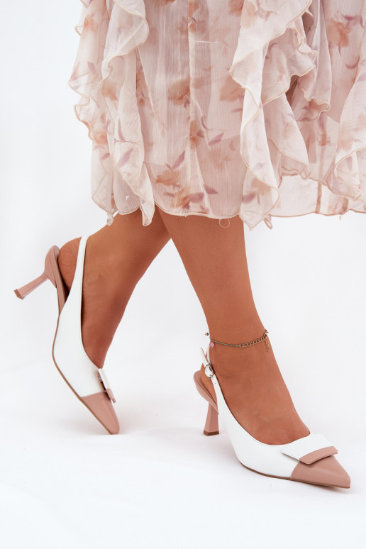 Elegantiško stiliaus aukštakulniai bateliai su ornamentais Eko Oda baltos spalvos Ottoles