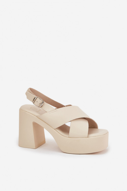 Moteriškos aukštakulnės basutės ir platforma iš eko odos dramblio kaulo spalvos Annavin