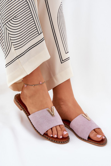 Moteriškos šlepetės su plačiais kulniukais Su puošniaisi Detalami Violetinės spalvos Saliena