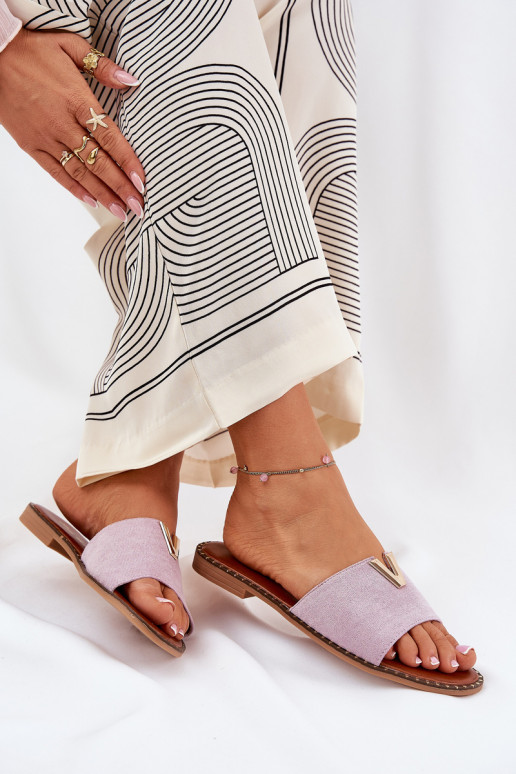 Moteriškos šlepetės su plačiais kulniukais Su puošniaisi Detalami Violetinės spalvos Saliena