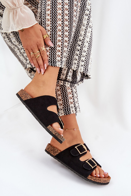 Moteriškos šlepetės su platforma Ze aukso spalvosmi su sagtimismi juodos spalvos Lisavionea