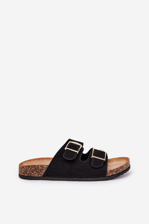 Moteriškos šlepetės su platforma Ze aukso spalvosmi su sagtimismi juodos spalvos Lisavionea