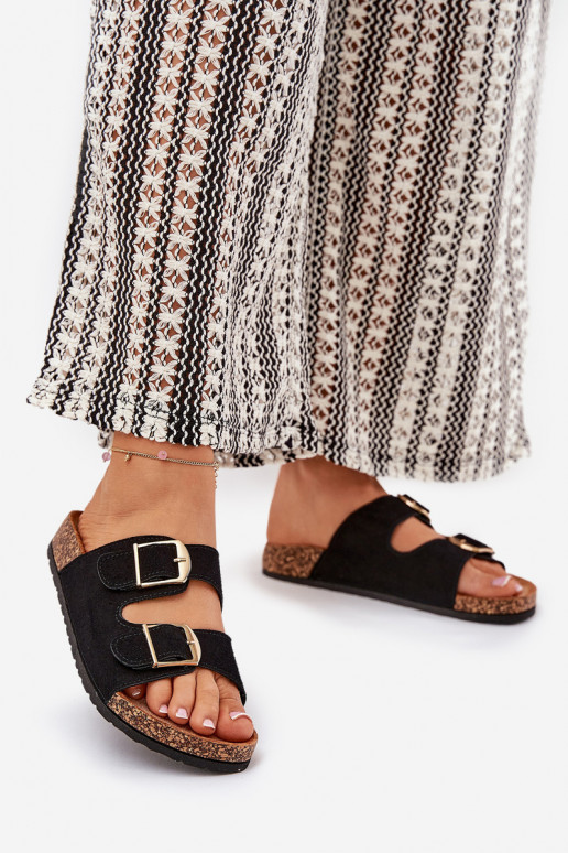 Moteriškos šlepetės su platforma Ze aukso spalvosmi su sagtimismi juodos spalvos Lisavionea