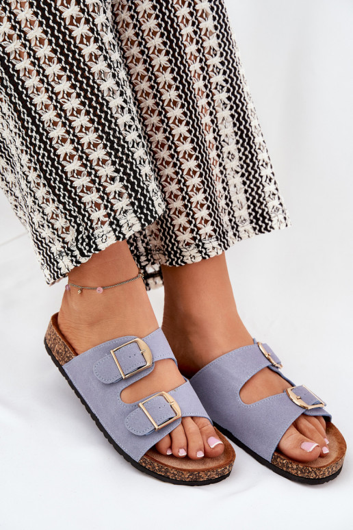 Moteriškos šlepetės su platforma Ze aukso spalvosmi su sagtimismi mėlynos spalvos Lisavionea