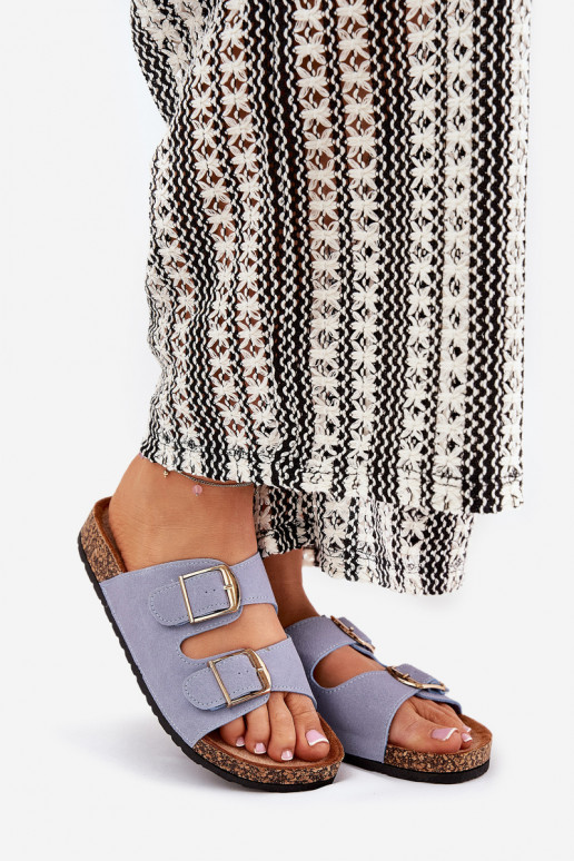 Moteriškos šlepetės su platforma Ze aukso spalvosmi su sagtimismi mėlynos spalvos Lisavionea