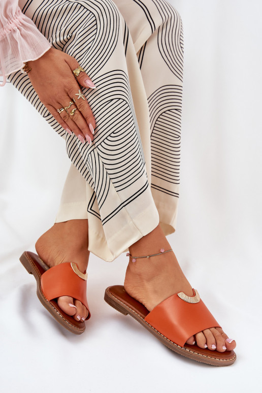 Moteriškos šlepetės Eko Oda Su puošniaisi Detalami oranžinės spalvos Mevith